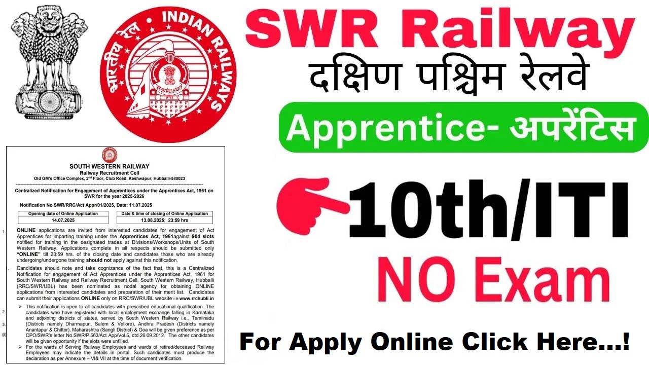 Railway SWR Apprentice Recruitment 2025 apply online